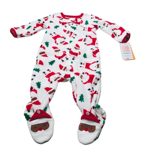 Just One You Made By Carter's Baby Size 6 Month Dark Santa Footed Pajama New - Picture 1 of 16